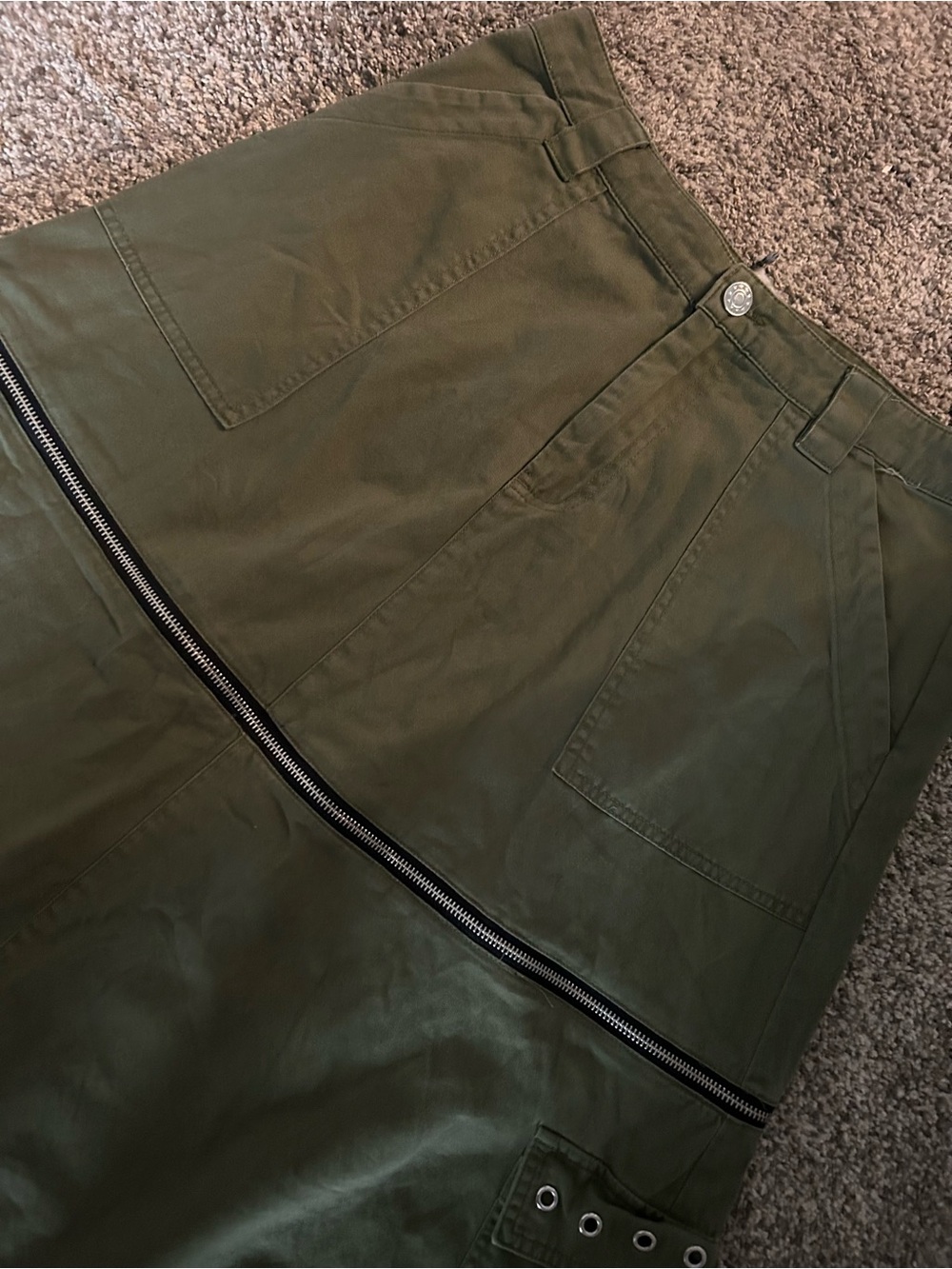 Hot Topic Olive Green A-Line Utility Maxi Skirt - Picture 2 of 4